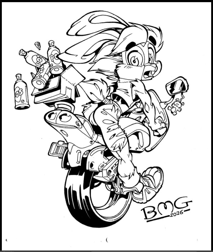 Fem Bunny On Bike by Steve Martin, Finished